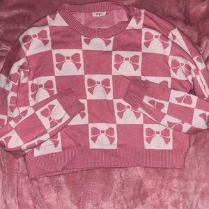 Debut Pink Bow Patterned Crew Neck Sweater